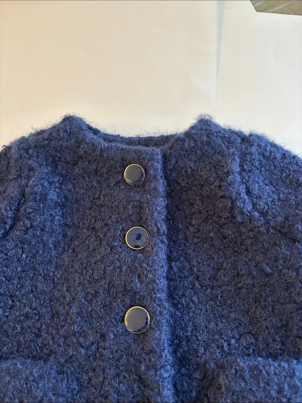 NWT Janie and Jack Baby Girls Navy Blue Boucle Coat Size 6-12 Months